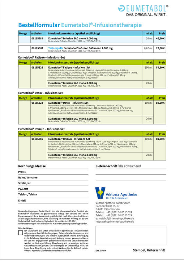 Vorschau Eumetabol®-Infusionstherapie Bestellformular